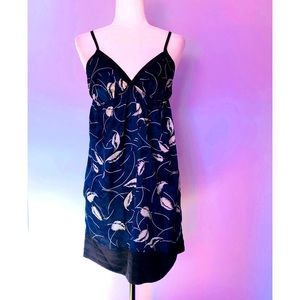 Anthro Yumi Kim navy silk dress with feather print